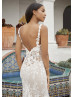 Ivory Lace Glitter Tulle Open Back Modern Wedding Dress